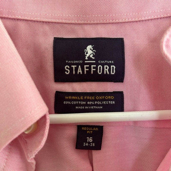 Stafford Men’s Wrinkle-Free Oxford Shirt | Size 16 (34/35) | Pink | Regular Fit - Picture 3 of 5